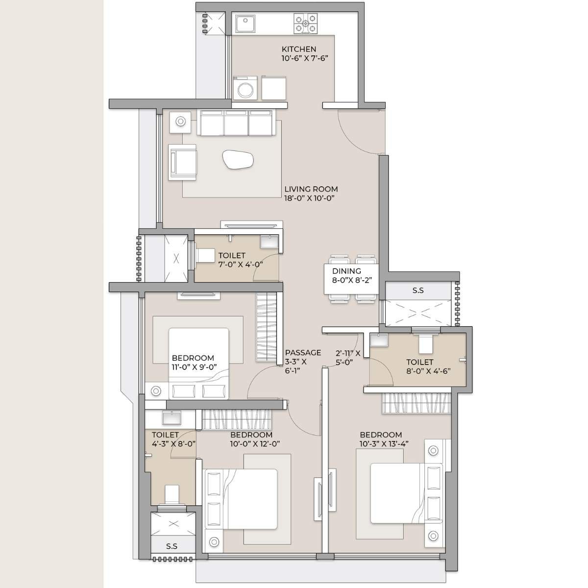 Arkade-Aspire-Floor-Plan-Wing-A-3-BHK-Unit-6-869-sqft